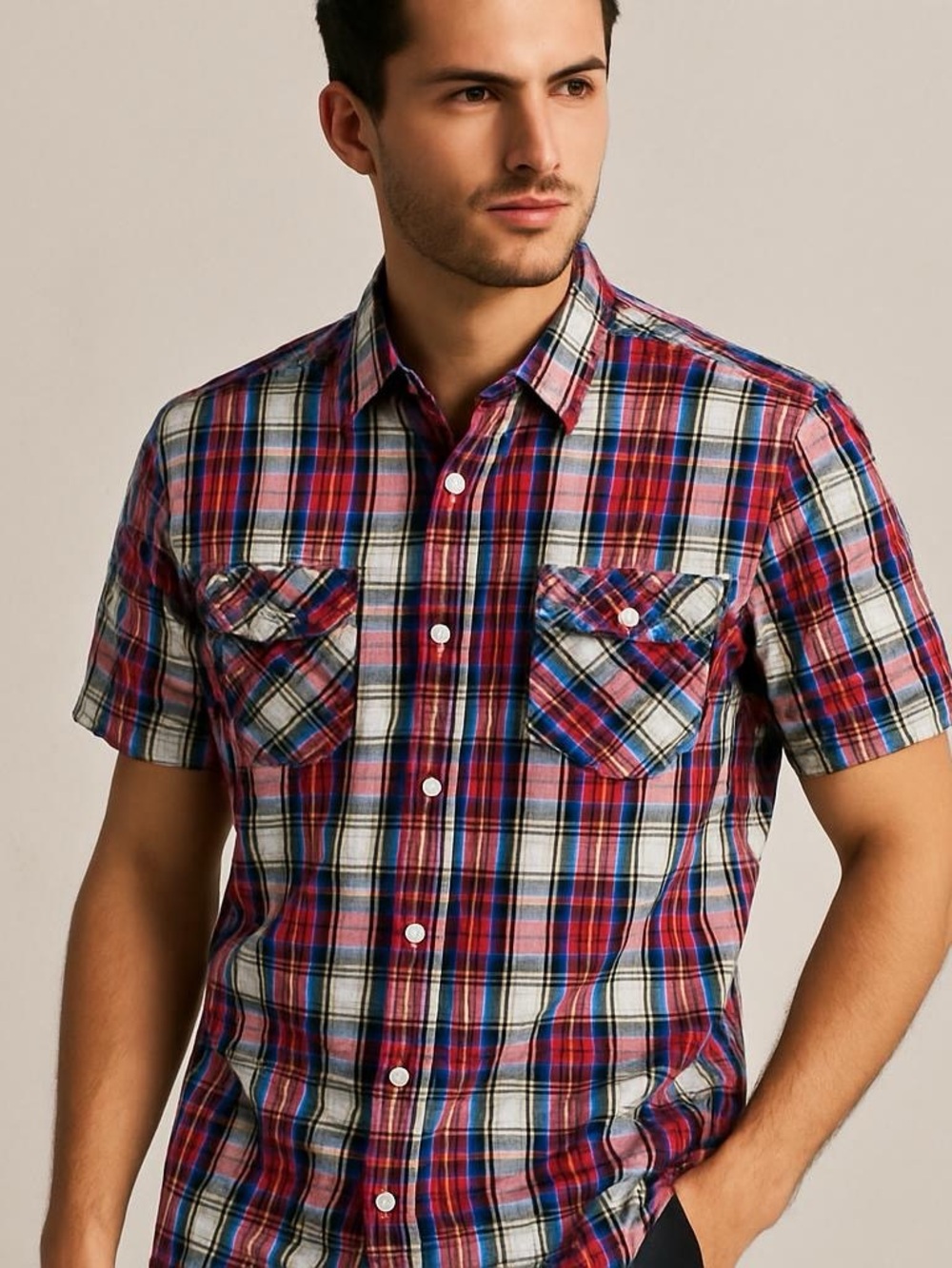 Karl Kani Red Plaid Short-Sleeve Button-Up Shirt Size‎ 3XL